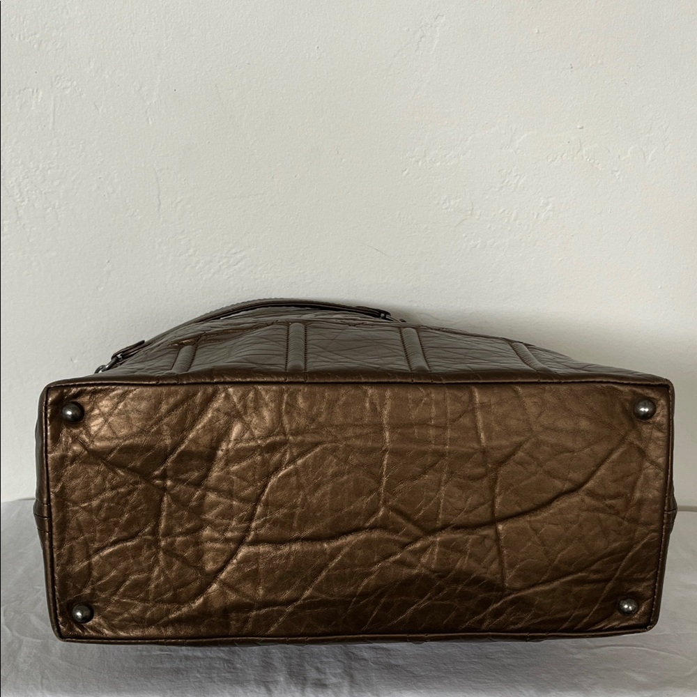 CHANEL Metallic Brown Quilted Calfskin Leather “Moscow” Tote with Chain Straps - Picture 14 of 14